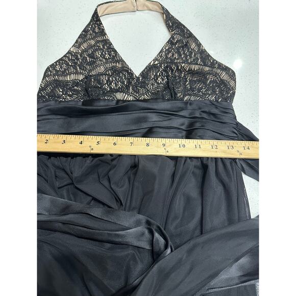 Holiday Party Dress Halter Midi Formal Evening Lace Overlay Black 8 Maggie Londn - Picture 10 of 12